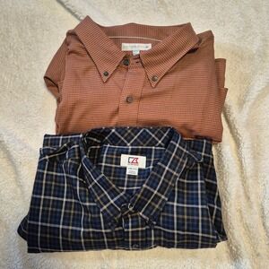 Lot of 2 Cutter & Buck Mens 4XB Long Sleeve Button Down Shirts Houndstooth Plaid